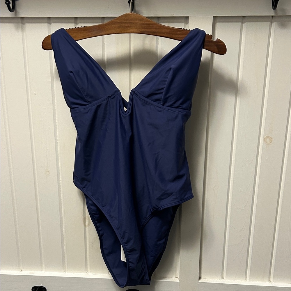 NWT Cupshe Deep Blue Swimsuit - high leg, medium / modest coverage